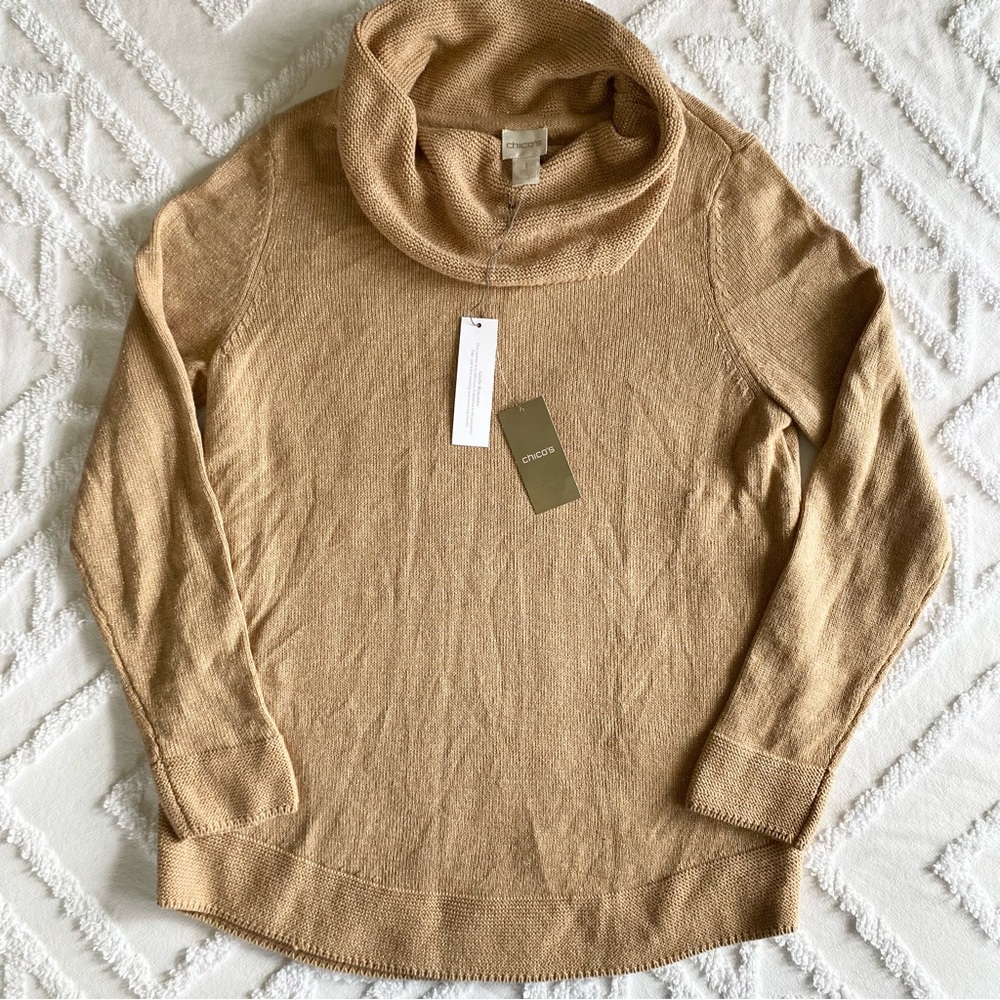 Chico’s NWT Subtle Sparkle Kris Cowl Sweater size 1 (medium, 8) gold shimmer